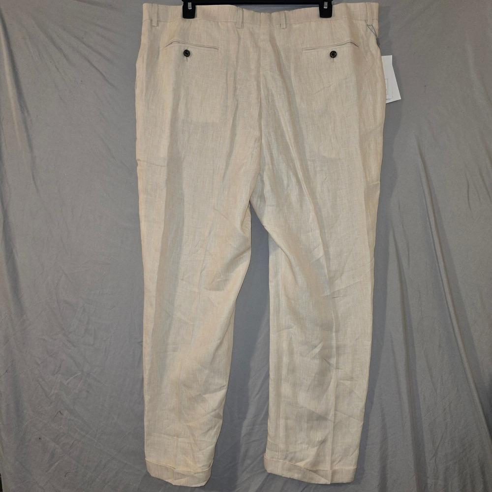 Baird McNutt Murano Linen Dress Pants 44x30 Mens Beige Zac Classic Fit Cuffed - Picture 12 of 12